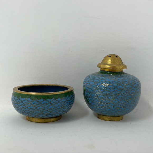 Vintage Cloisonne Salt Cellar and Pepper shaker Set - Picture 3 of 7